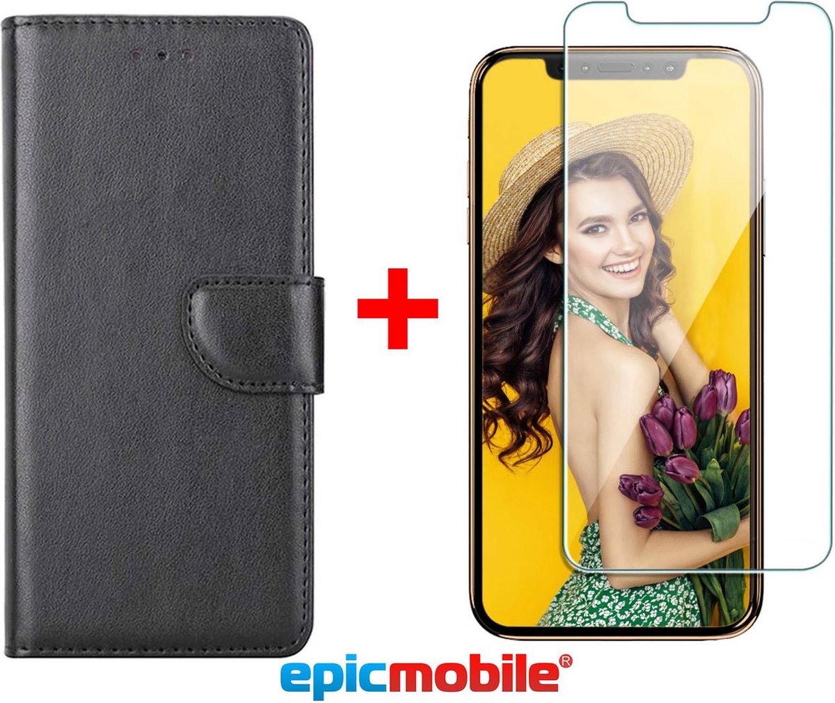 Hoesje geschikt voor iPhone 11 book case - deluxe portemonnee hoesje + Screenprotector - 9H tempered glass - Zwart - EPICMOBILE