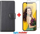 Epicmobile - iPhone 11 book case - deluxe portemonnee hoesje + Screenprotector - 9H tempered glass - Zwart