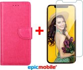 Epicmobile - iPhone 11 Pro book case - deluxe portemonnee hoesje + Screenprotector - 9H tempered glass - Roze