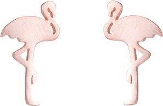 24/7 Jewelry Collection Flamingo Oorbellen - Oorknoppen - Geborsteld - Rosé Goudkleurig