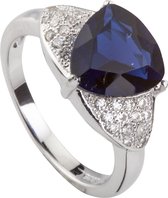 Brigada - ring met saffierblauwe triangel zirkonia steen - 925 sterling zilver - maat 19