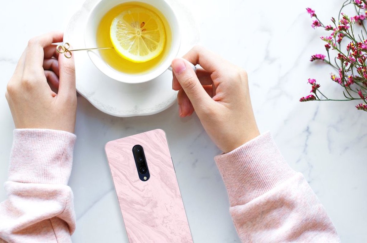OnePlus 7 Pro TPU Siliconen Hoesje Marble Pink - Origineel Cadeau Vriendin