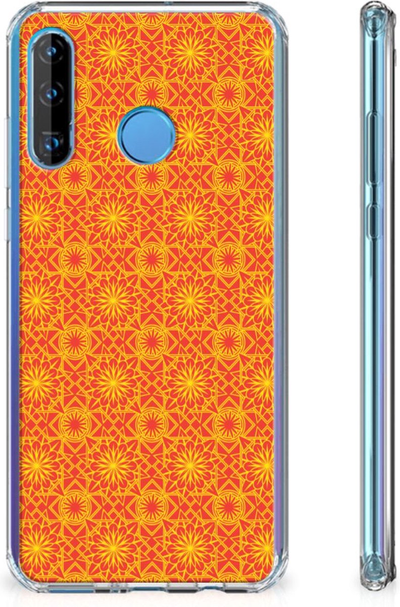 Huawei P30 Lite Doorzichtige Silicone Hoesje Batik Oranje