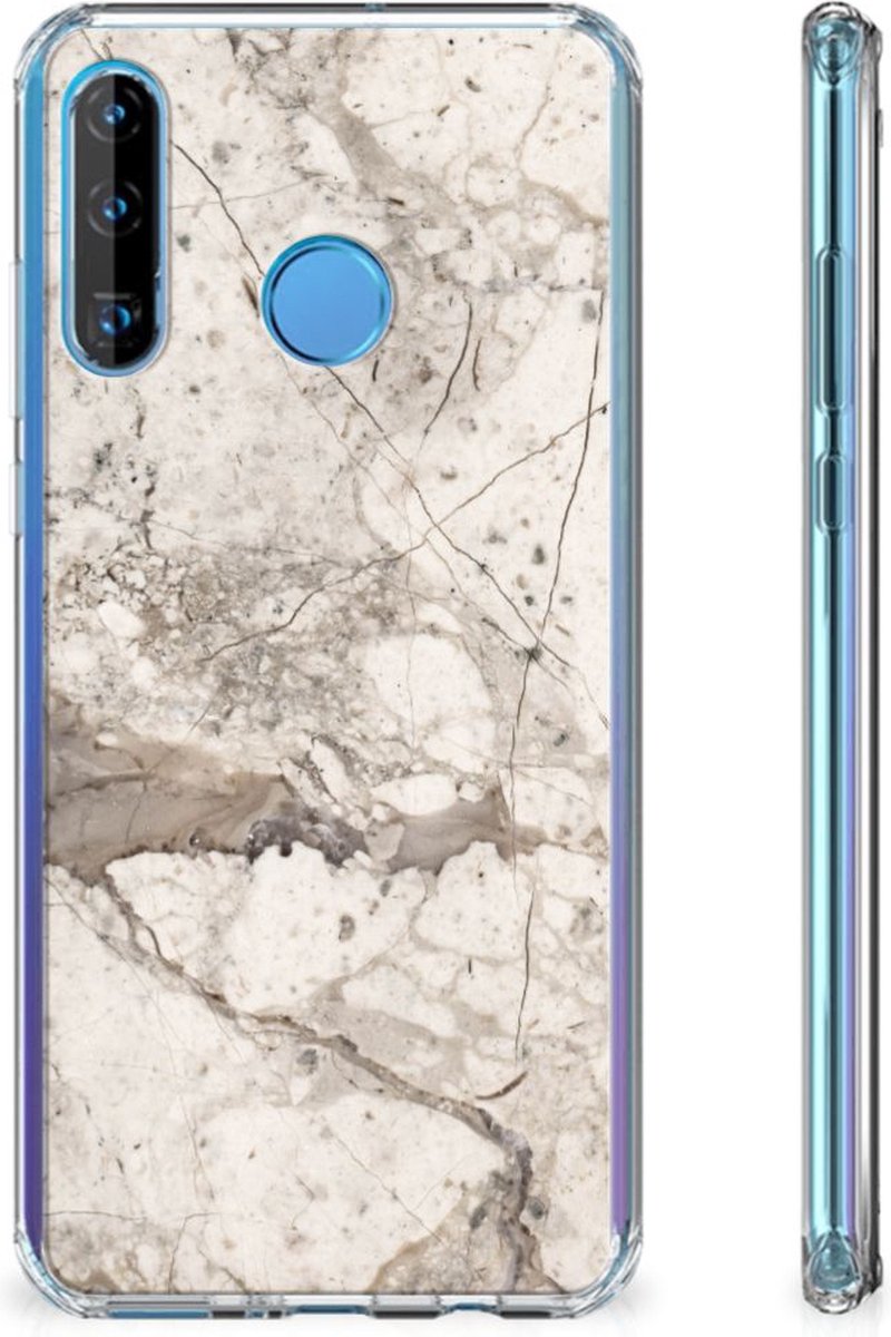 Huawei P30 Lite Anti-Shock Hoesje Marmer Beige