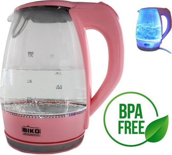 EKEO - Glazen Waterkoker - LED - 2200W - BPA vrij - Roze | bol.com