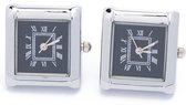 Manchetknopen - Echt Horloge Wit met Zwarte Wijzerplaat Vierkant
