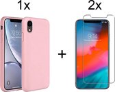 iphone xs max hoesje roze - iPhone xs max siliconen case - hoesje iPhone xs max - iPhone xs max hoesjes cover hoes - 2x iPhone XS Max Screenprotector Screen Protector