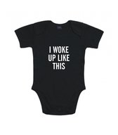 Rompertjes baby met tekst - I woke up like this - Romper zwart - Maat 74/80