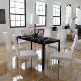 Eettafel set 7 delig Wit (Incl Anti Kras Vilt 16st) - Eet tafel + 6 Eetstoelen - DIneertafel - Eettafelstoelen - Eetkamerstoelen