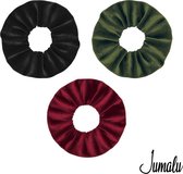 Jumalu scrunchie velvet haarwokkel haarelastiekjes - legergroen, zwart en bordeaux - 3 stuks