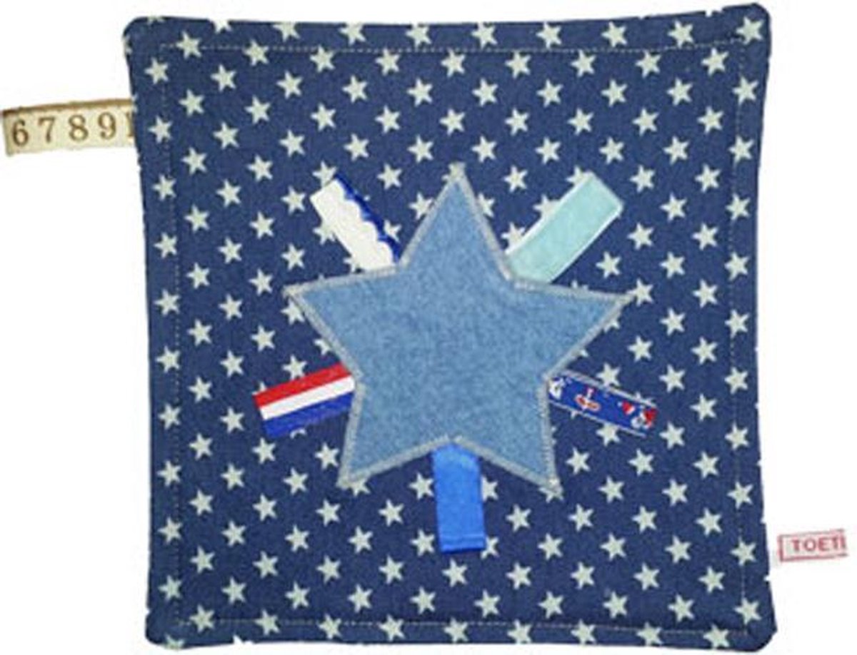 Toetie & Zo Handgemaakt Tutteldoekje Jeans Ster, labeldoekje, knuffeldoekje