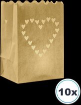 10 x KLEINE Candle bag Hart, windlicht, papieren kaars houder, lichtzak, mini candlebag, candlebags, sfeerlicht, bedrukt, logo, foto, lampion.