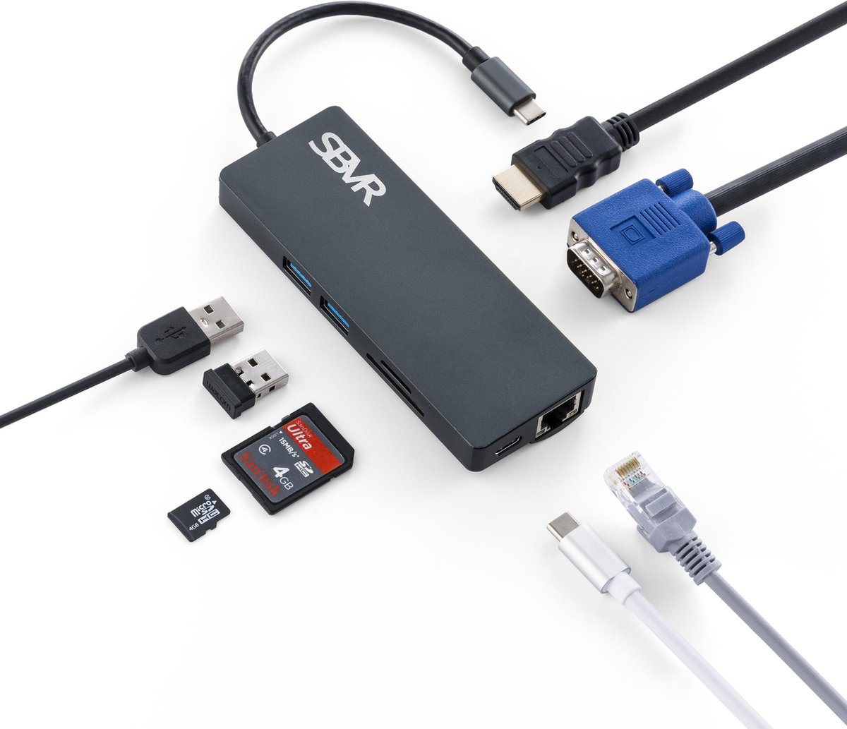 Adaptateur USB C Multifonction Premium 5 En 1 - Hub De Type-C Vers HDMI 4k 2x Ports Usb 3 0 Lecteur De Carte Micro Sd Sd