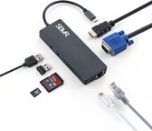 SBVR Premium 8 in 1 multifunctionele USB C - Type-C Hub naar HDMI Adapter 4K + Ethernet Adapter RJ45 1000Mbps + 2x USB 3.0 Poort + VGA poort + USB C PD (power delivery) + Micro SD / SD Kaartl