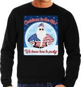 Foute Amerika Kersttrui / sweater - Christmas in USA we know how to party - zwart voor heren - kerstkleding / kerst outfit M (50)