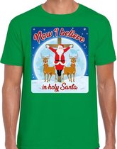 Fout Kerstshirt / t-shirt - Now I believe in Holy Santa - groen voor heren - kerstkleding / kerst outfit M