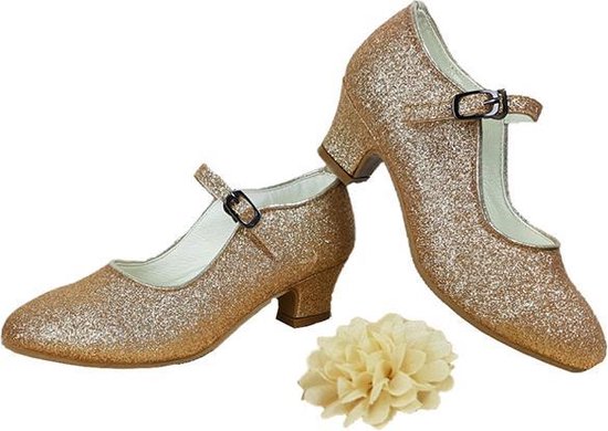 Goud glitter Prinsessen Communie schoenen Spaanse schoenen met hakken +  GRATIS... | bol.com