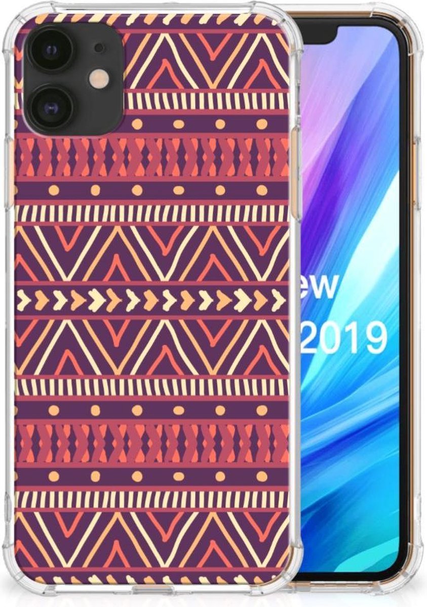 Apple iPhone 11 Doorzichtige Silicone Hoesje Aztec Paars