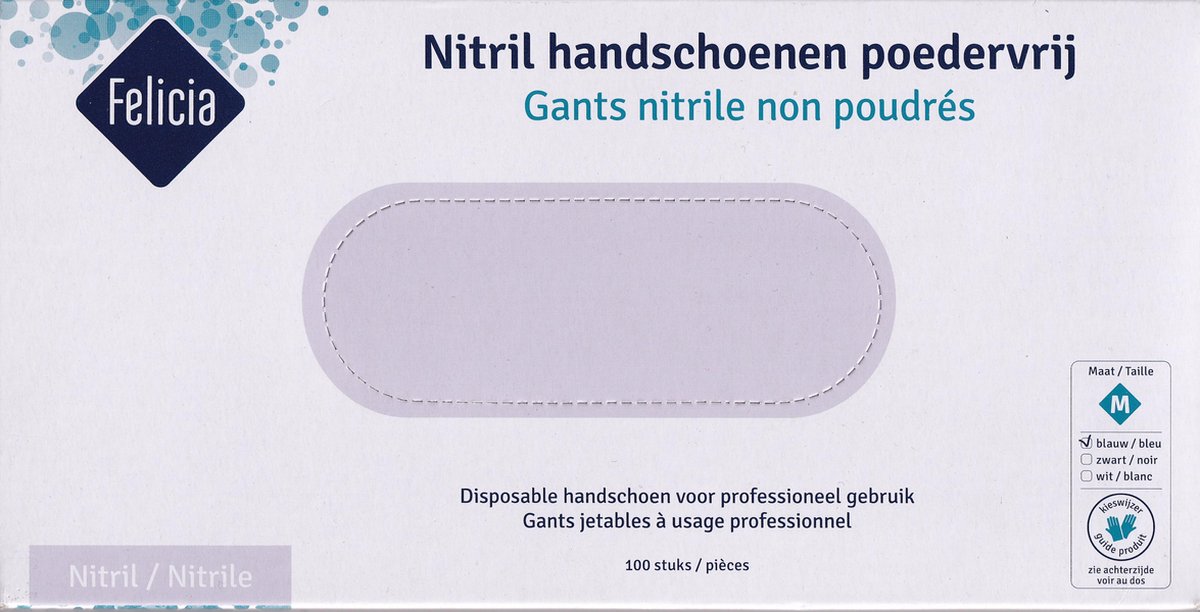 Goedkoopste Nitril handschoenen poedervrij - blauw, 100 stuks, maat M