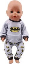 Poppenkleertjes - Geschikt voor babypop zoals Baby Born - Pyjama superheld - Batman - Grijs - Slaapkleding - Nachtkleding