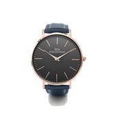 Amstel Rose Goud /Zwart met blauw lederen band