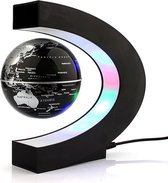 Zwevende wereldbol zilver / zwart met led verlichting - LEVITATING GLOBE C-SHAPE SILVER