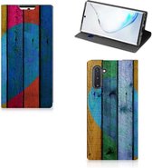 Geschikt voor Samsung Galaxy Note 10 Book Wallet Case Wood Heart