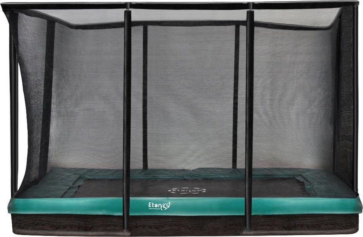Etan Premium Inground Trampoline - Incl. Veiligheidsnet - 281 x 201 cm / 0965ft - Groen - Rechthoekig - UV-bestendig Randkussen