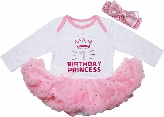 Verjaardag jurk baby Birthday Princess 1 jaar wit/roze|Lange mouw met tutu  en haarband... | bol.com