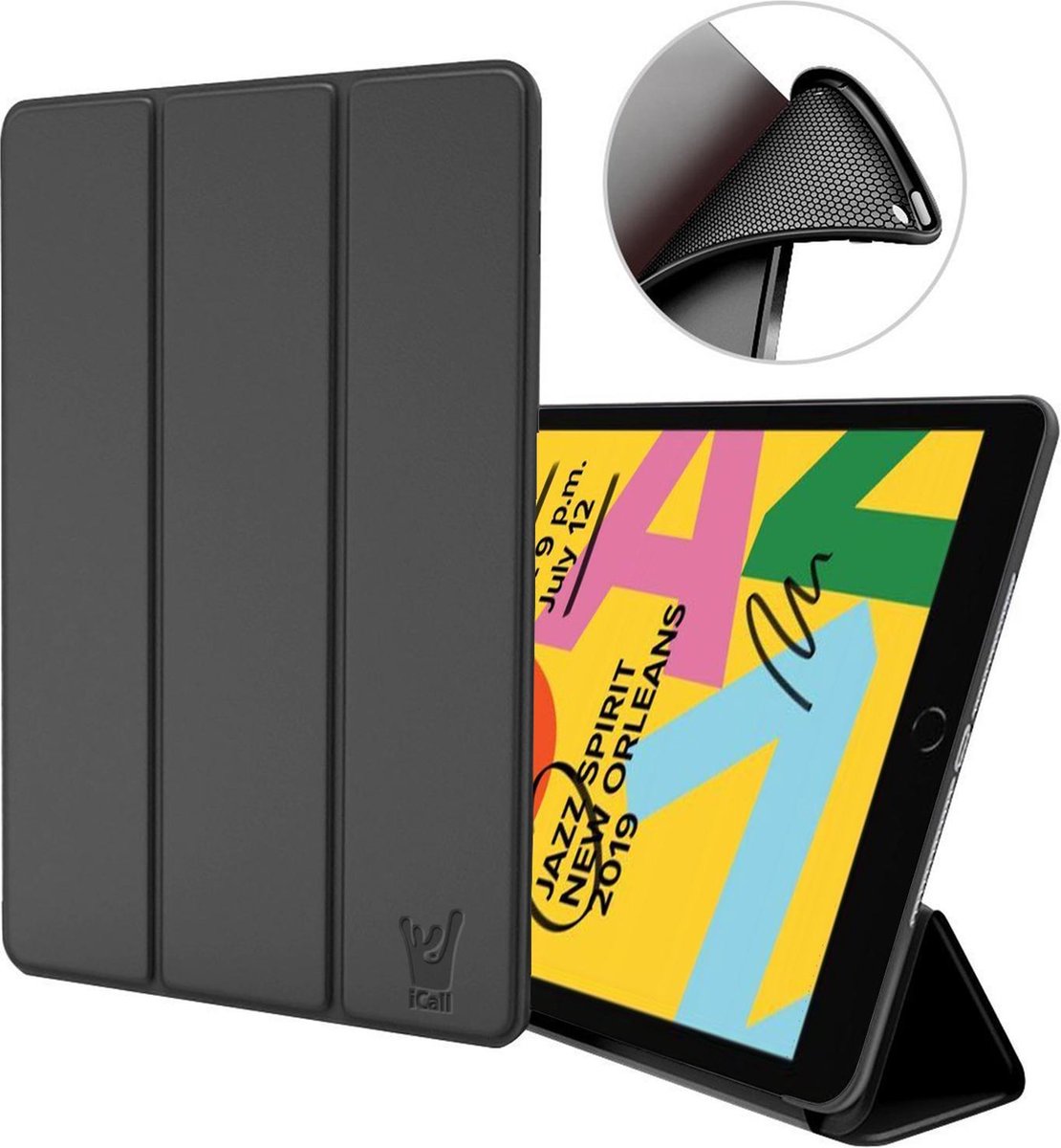 Hoes geschikt voor iPad 2019 / 2020 / 2021 10.2 inch - Trifold Book Case Leer Tablet Hoesje Zwart - iCall