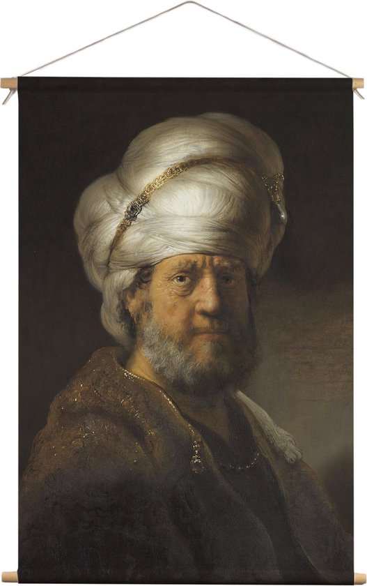 Man in oosterse kleding | Rembrandt van Rijn | 1635  | Kunst | Textieldoek | Textielposter | Wanddecoratie | 90CM x 135CM” | Schilderij