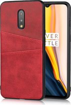 OnePlus 7 hoesje, Lederen gelcase met vakjes voor pasjes, rood - GSM Hoesje / Telefoonhoesje Geschikt Voor: OnePlus 7