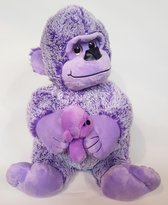 Gorilla knuffel - met baby Gorilla - Aap - 30 cm - Paars