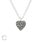 Joy|S - Zilveren Swarovski hartje hanger 7 x 7 mm ketting 39 cm grijs (black diamond)