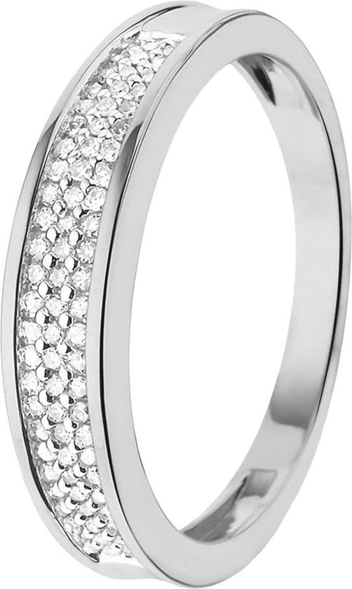 Lucardi Dames Ring met 75 diamanten 0,20CT - Ring - Cadeau - Moederdag - 14 Karaat Goud - Witgoud