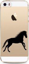 Apple Iphone 5 / 5S / SE2016 transparant siliconen backcover hoesje zwart paard