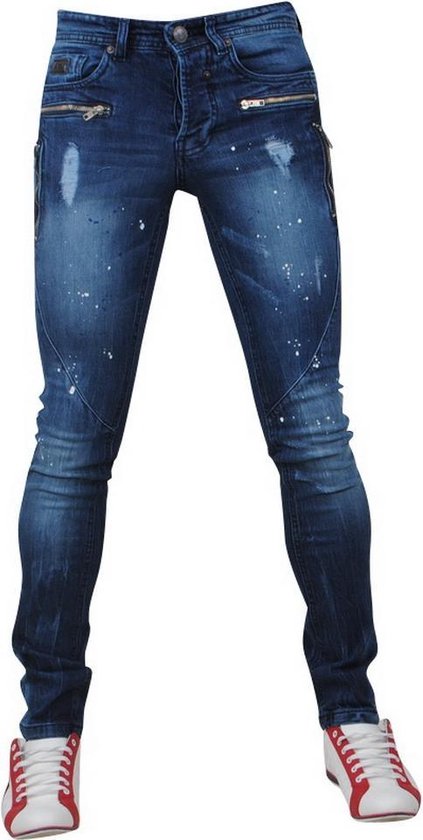 Bravo Jeans - Heren Jeans - Damaged Look - Paint splash - Slim Fit - Stretch  - Lengte... | bol.com
