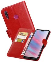 Zakelijke Book Case Telefoonhoesje Geschikt voor de Huawei Y9 2019 - Portemonnee Hoesje - Pasjeshouder Wallet Case - Rood