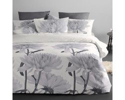 Damai Krysant Dekbedovertrek -Grijs-  1-persoons - 140x200/220