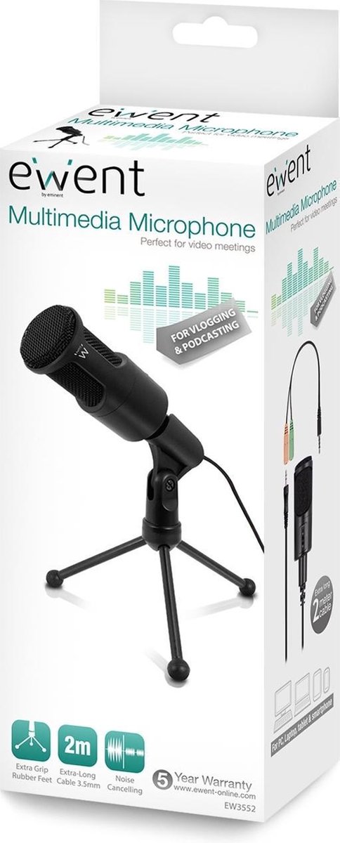 Ewent EW3552 Multimedia microfoon met noise cancelling - Plug & Play -  Bedraad - Zwart | bol.com