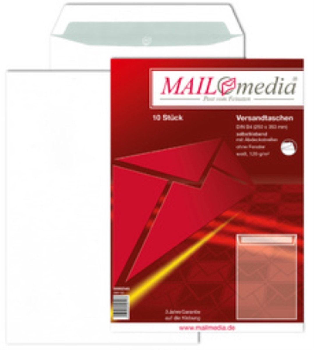 MAILmedia akte-envelop offset wit, B4, 25 x 35,3 cm, zonder venster, zelfklevend, 10 st.