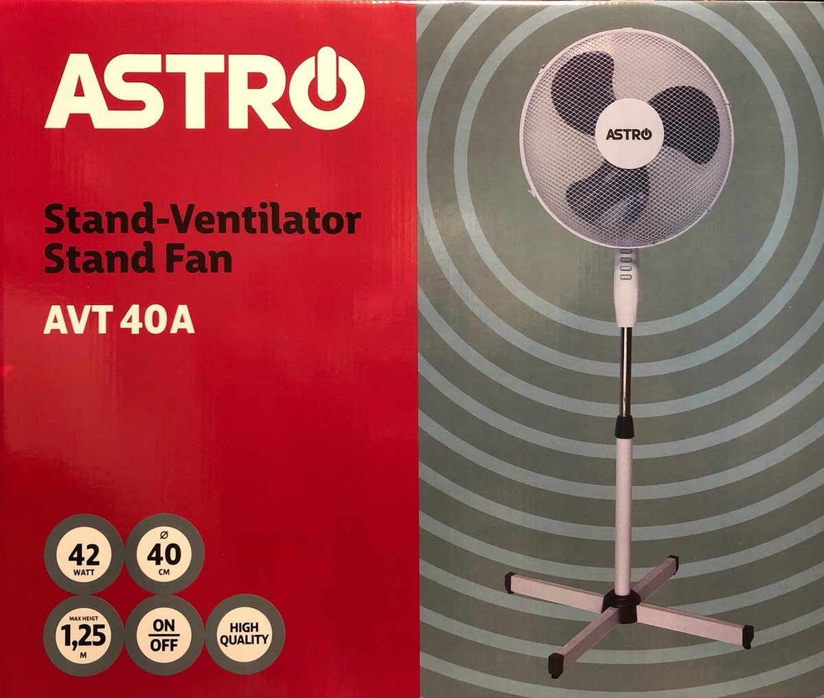 Astro Electronics AVT40a - Statiefventilator - Wit - 40cm / Hoogte 85 - 128cm