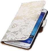 Mobieletelefoonhoesje.nl - Bloem Bookstyle Hoesje voor Samsung Galaxy J7 Wit