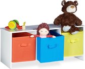 Relaxdays speelgoedkast ALBUS - houten speelgoedrek - met stoffen opbergdozen - opbergrek