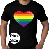 Grote maten regenboog hart gay pride t-shirt zwart heren 4XL