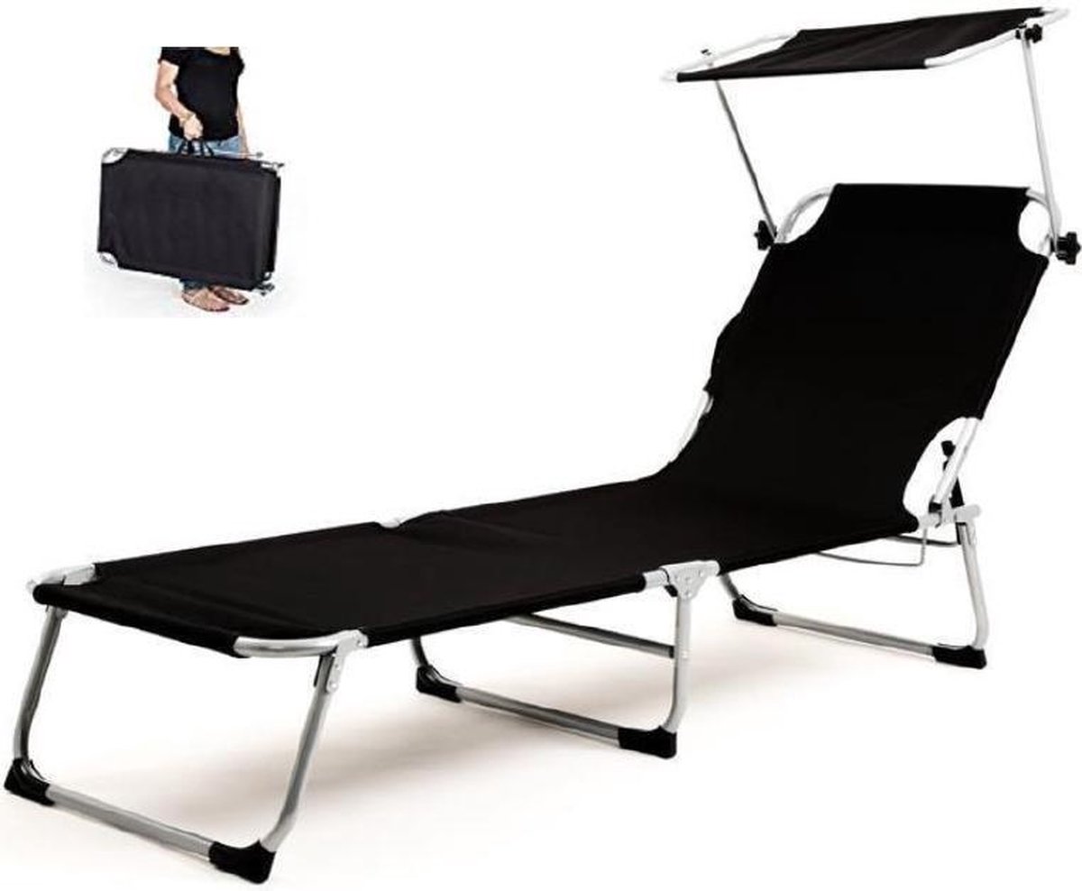 Strandstoel strandbed ligstoel met zonnescherm inklapbaar 190 cm breed |  bol.com