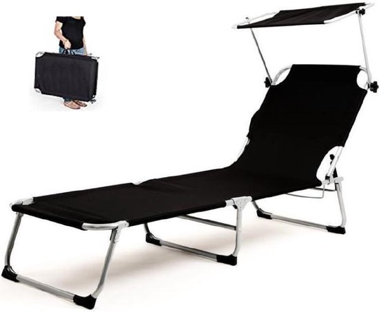 meer financiën Is aan het huilen Strandstoel strandbed ligstoel met zonnescherm inklapbaar 190 cm breed |  bol.com