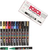 Uni Posca Marker, lijndikte: 0,9-1,3 mm,  PC-3M , diverse kleuren, fijn, 12stuks