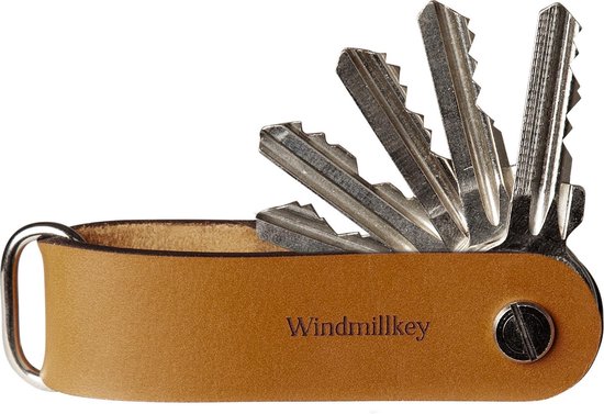 Windmillkey Luxe Sleutelhanger - Echt Leer (Licht Bruin Cognac) - 2 tot 8 sleutels - Gemaakt in Nederland