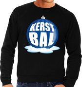 Foute kersttrui kerstbal blauw op zwarte sweater voor heren - kersttruien L (52)